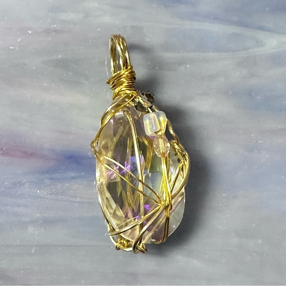 RUBYRUDI Artisan Beach Glass Pendant Wire Wrapped Handmade Art To Wear